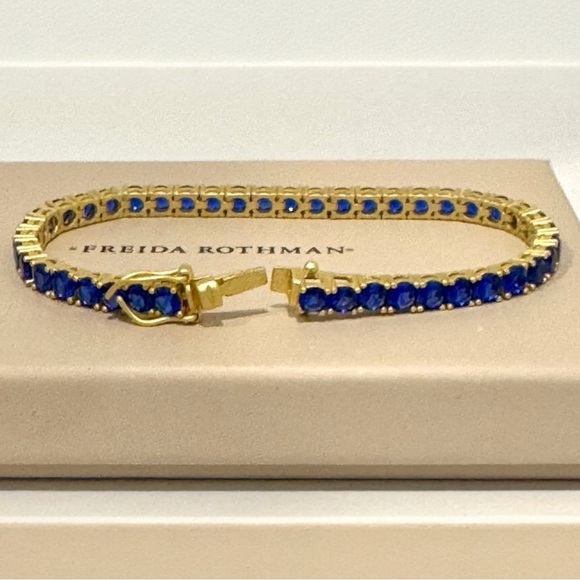 Freida Rothman Midnight Tri-Tone Twilight 14K Matte Gold Tennis Bracelet Blue - Picture 7 of 13